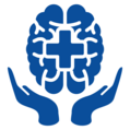 Illustration of a brain being cupped by a pair of hands with a health sign overlaid.