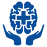 Illustration of a brain being cupped by a pair of hands with a health sign overlaid.