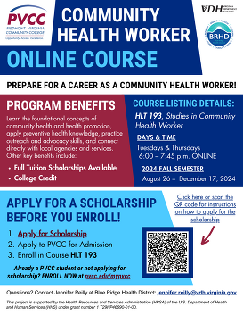 PVCC Fall Semester CHW Course Flyer.