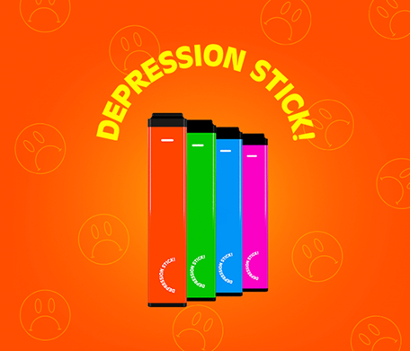 The words "Depression Stick!" over four e-cigarettes