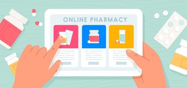 Graphic of someone shopping online pharmacy 