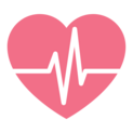 Icon of a pink heart with a pulse measurement running across it.