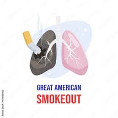 Great American Smokeout written under 2 lungs. One lung is dark grey with a cigarette using it as an ash tray.