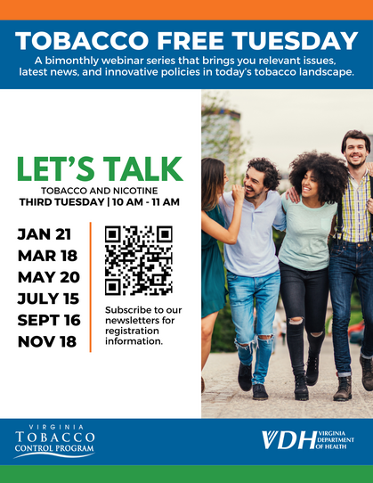 2025 Tobacco Free Tuesday flyer with all the bimonthly dates starting in January.