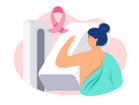 Illustration of a woman from the back exposing her breast for a mammogram