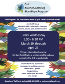 Spring 2025 Quit Smoking/Nicotine Blue Ridge Program class flyer.