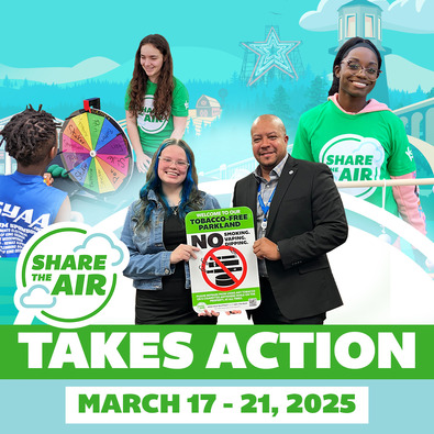 Promotional images for Share The Air Takes Action! March 17-21, 2025