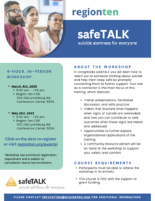 SafeTalk spring training workshop flyer.