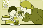 NIH image of Mom and Child Eating Broccoli