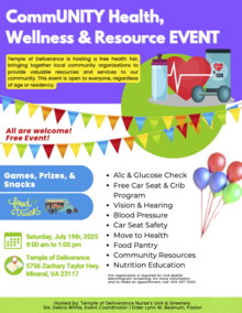 Temple of Deliverance Health Fair flyer.