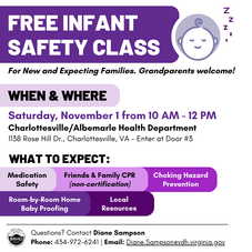 11/1 Free Infant Safety Class flyer.