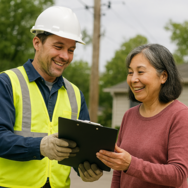 Utility worker helping a customer