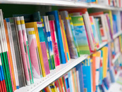 A shelf filled with educational brochures