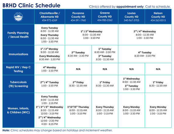 BRHD Clinical Schedule in English