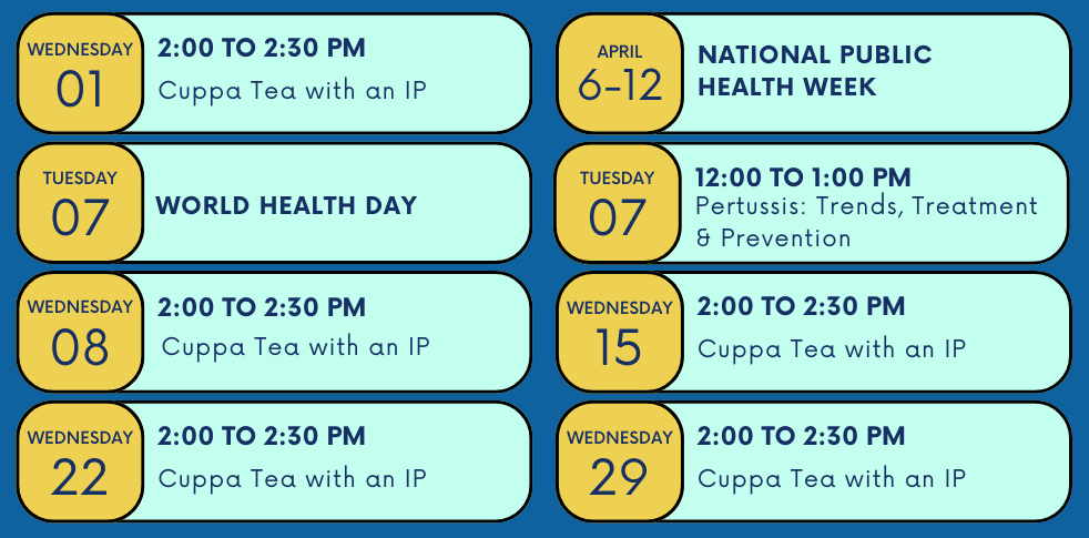 April VIPTA Calendar of Events