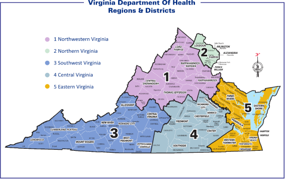 Map of regions of Virginia