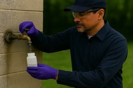 Person collecting PFAS sample from outside tap