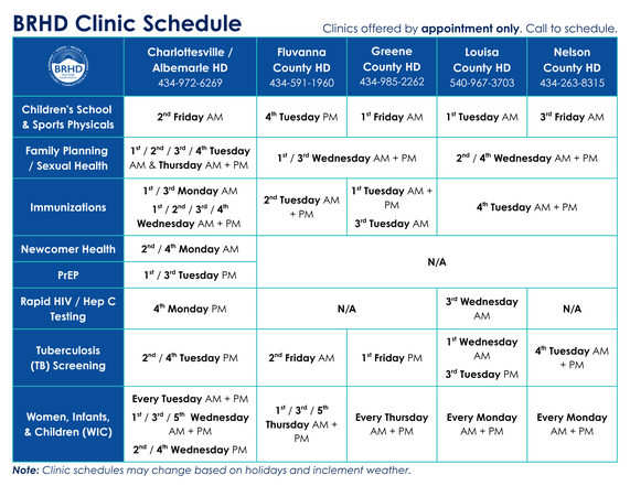 BRHD Clinical Schedule in English