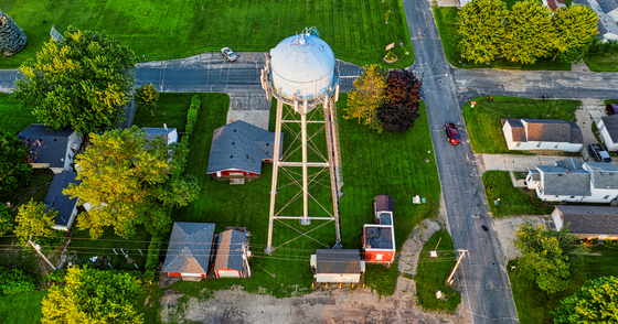 Small town with water tower