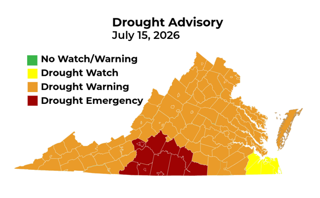 July 15 2026 Governor's Drought Map (Virginia)