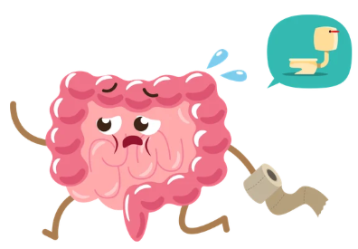 Humorous image of intestines running for the bathroom.