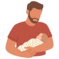 Illustration of a father holding a baby