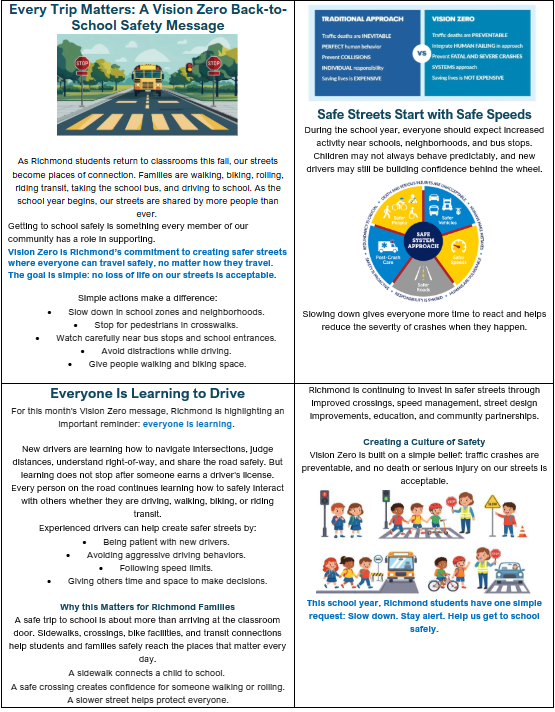 Vision Zero Task Force Back to School Safety Message