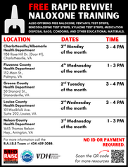 BRHD Free Rapid Revive Naloxone Training Flyer. English.