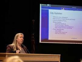 Jessie Baker presents FY25 budget at all staff meeting