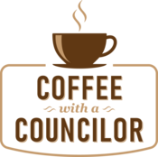 Coffee with a Council logo with coffee cup image