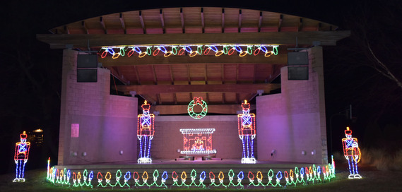 Spark the Park bandshell decorated with holiday lights