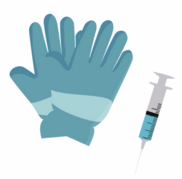 Gloves and needle illustration