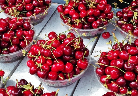 Cherries in containers