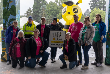 Kyle Roslund and crew celebrate Vancouver's Bee City designation