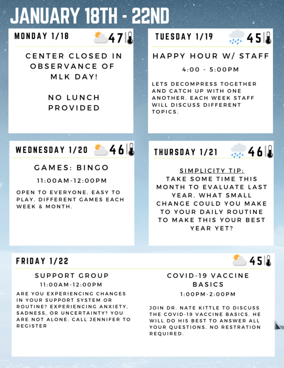 Auburn Senior Center Weekly Schedule