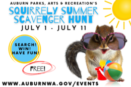 Squirrel wearing sunglasses with sand bucket and beach ball