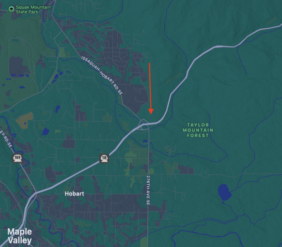 A map of Hobart showing where SR 18 will be closed