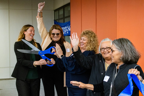 Mayor Nancy Backus and Councilmembers Cheryl Rakes and Yolanda Trout-Manuel at a ribbon cutting for the new Sound facility