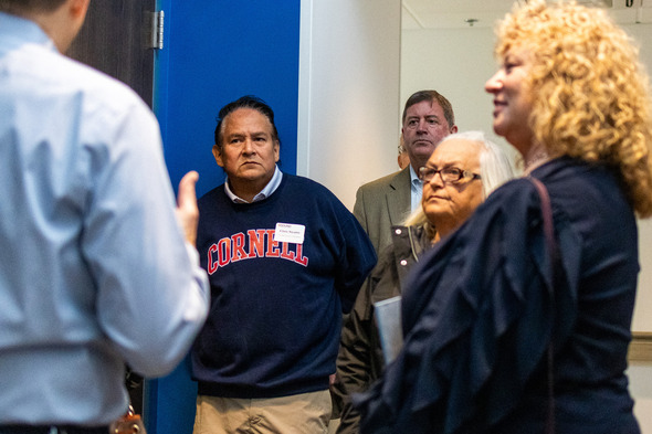 Rep. Chris Stearns listening while on tour of the new Sound facility