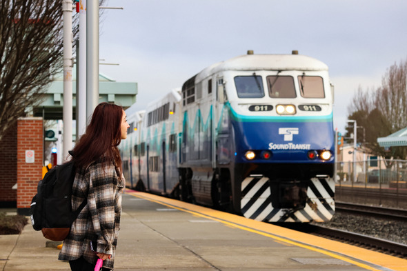 A woman waiting for the Sounder train in Auburn