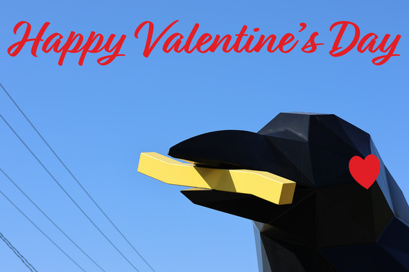 Crow with fries, above it says Happy Valentine's Day