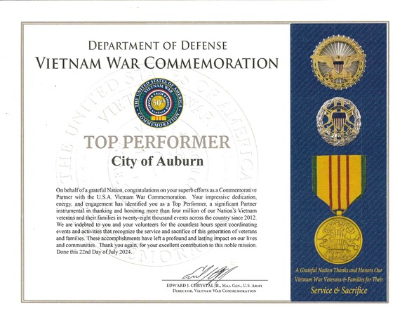 An image of text that says 'DEPARTMENT OF DEFENSE VIETNAM WAR COMMEMORATION TOP PERFORMER