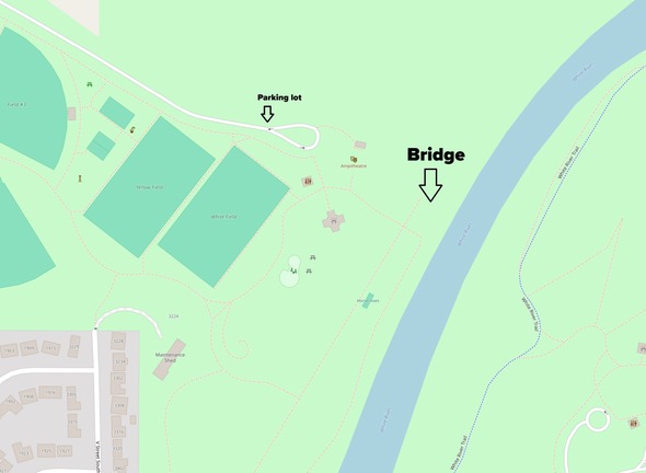 A map showing where the bridge is at in the park
