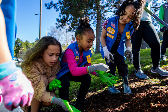 Kids planting some flowers