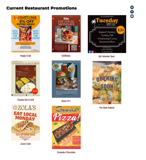 A collage of current restaurant promotions in Auburn featuring discounts, lunch specials, and new openings