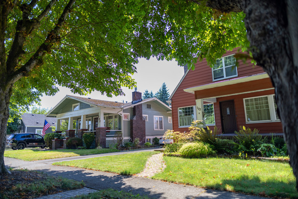 A row of houses glistening in the sun 