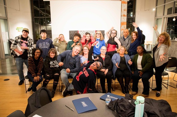 Mayor Nancy Backus and Civics Academy participants pose together, celebrating graduation night.