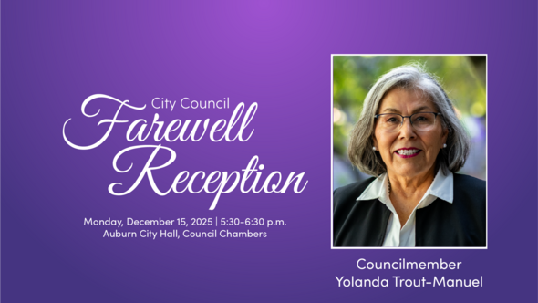 A graphic that says farewell reception for Councilmember Yolanda Trout-Manuel with dates and details provided below in this email 