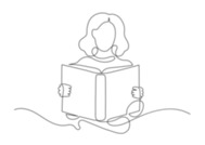 Minimalist line drawing of a person sitting and reading a book.