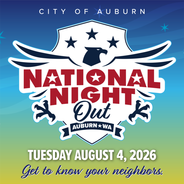 National Night Out graphic with eagle emblem and date August 4, 2026, encouraging neighbors to connect.